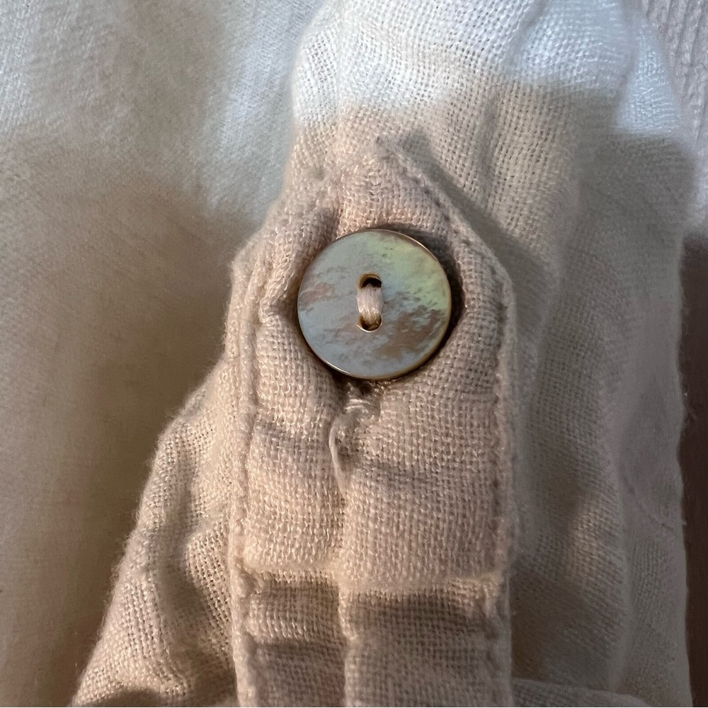Cloth & Stone Anthropologie 100% Linen White Tie-Front Short Sleeve Crop Blouse - Picture 9 of 9